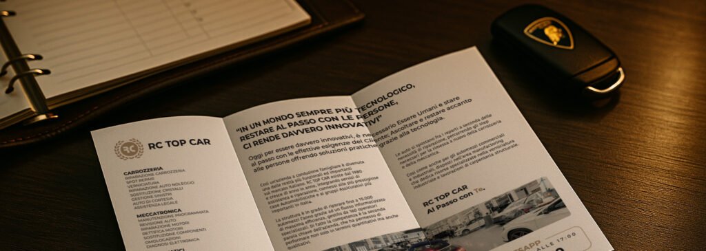 depliant 3 ante design rc top car realizzata da Elion web