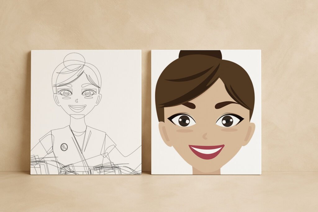 Illustrazione vettoriale personaggi Assistente Figurella Terni in esclusiva per Patrizia Esu by Elion Web