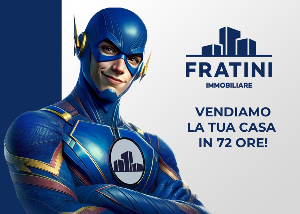 Copertina illustrativa con Flash in tuta blu personalizzata per Fratini Casa e realizzata da Elion Web